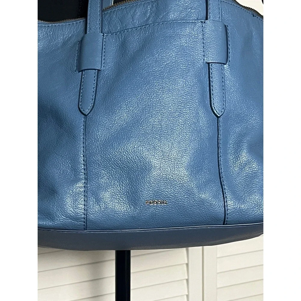 Fossil Blue Skylar Satchel Leather Shoulder Crossbody Bag Purse